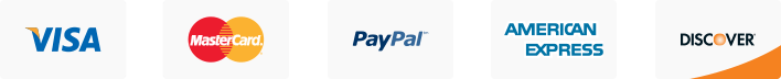 Zahlungsmethoden VISA, MasterCard, PayPal, American Express, Discover
