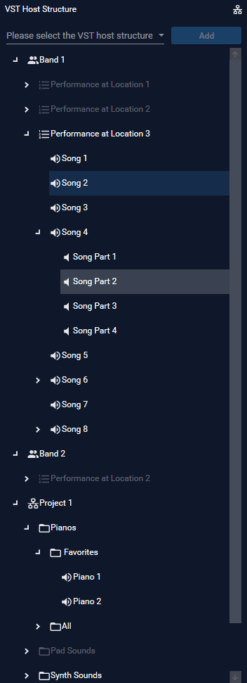 SoundManager Hierarchical Structure – Setlists, Songs and Song Parts SoundManager hierarchische Struktur – Setlisten, Songs und Song Parts